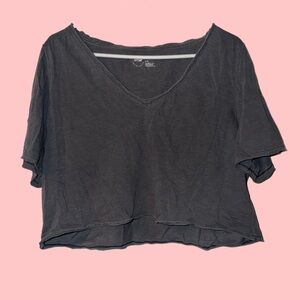Aerie Charcoal V-Neck Cropped Short Sleeve Tee